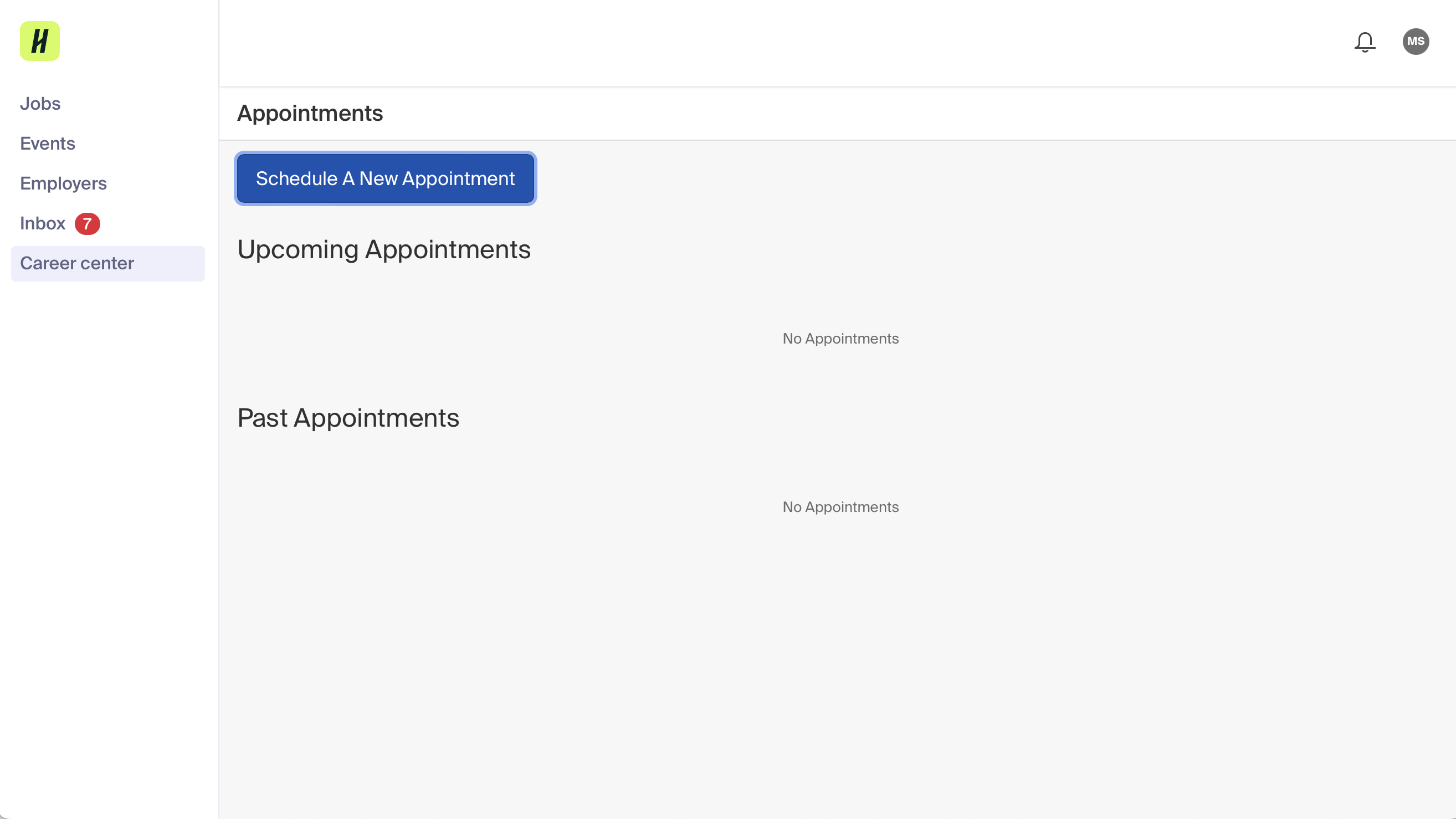 This is the Appointments page. Select the blue button titled 'Schedule A New Appointment', which is located in the main content area.