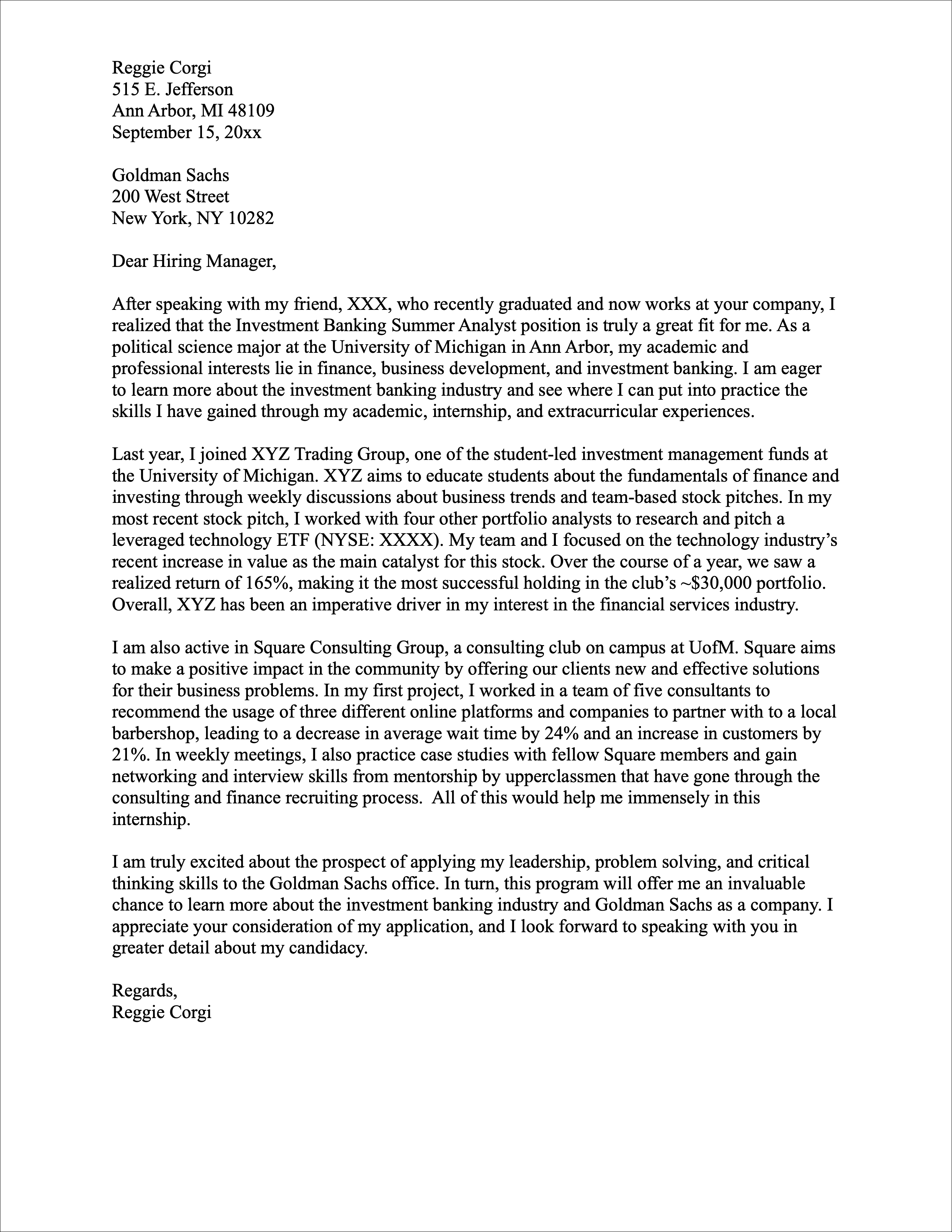 Reggie Corgi Cover Letter Example | University Career Center