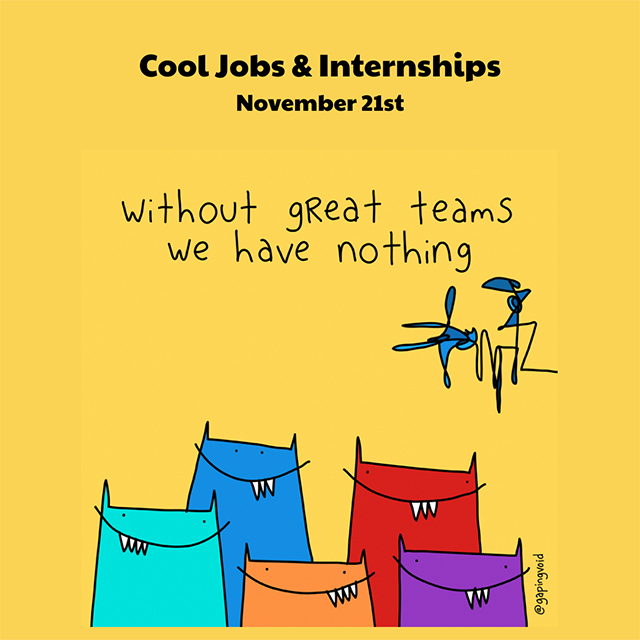 Image that says "Cool Jobs & Internships" which a doodle underneath it